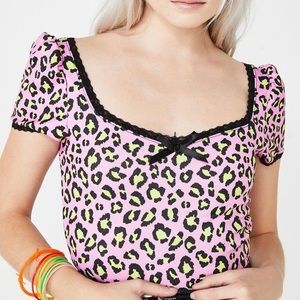 Dollskill horrorcopez leopard top with lace and bow